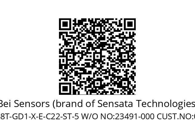   Bei Sensors (brand of Sensata Technologies) MOD NO:MT40G-X-LSS2048N-8T-GD1-X-E-C22-ST-5 W/O NO:23491-000 CUST.NO:011-3458317-001 SERIAL NO:14525