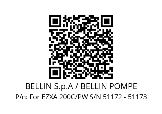   BELLIN S.p.A / BELLIN POMPE For EZXA 200C/PW S/N 51172 - 51173