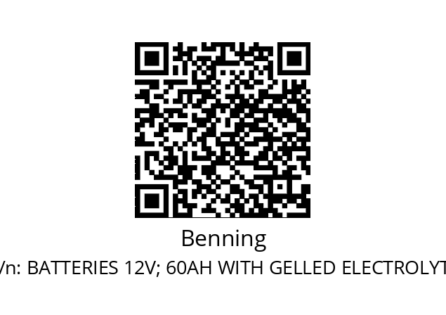   Benning BATTERIES 12V; 60AH WITH GELLED ELECTROLYTE