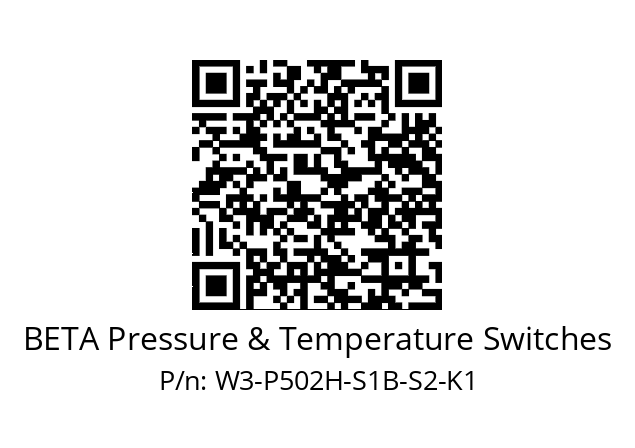   BETA Pressure & Temperature Switches W3-P502H-S1B-S2-K1