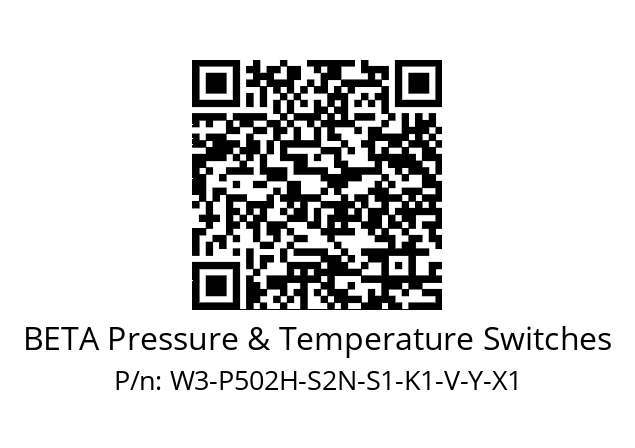   BETA Pressure & Temperature Switches W3-P502H-S2N-S1-K1-V-Y-X1