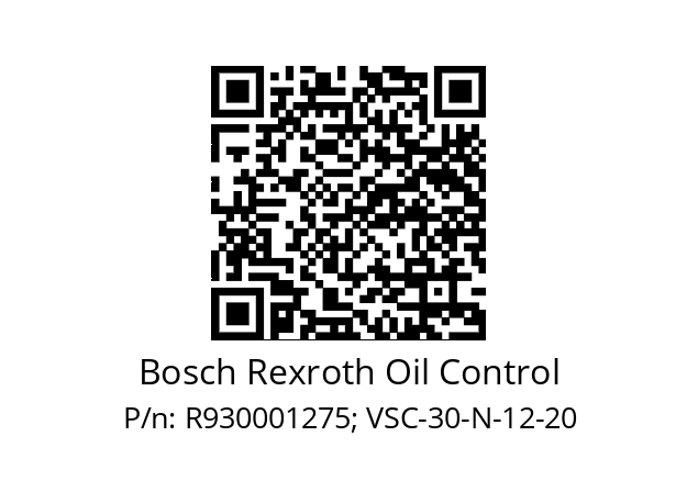   Bosch Rexroth Oil Control R930001275; VSC-30-N-12-20