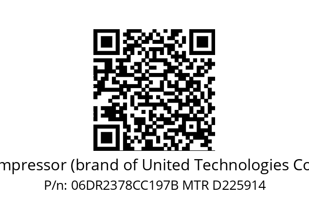   Carlyle Compressor (brand of United Technologies Corporation) 06DR2378CC197B MTR D225914