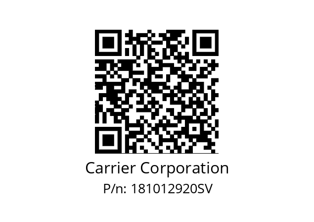   Carrier Corporation 181012920SV