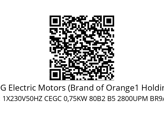   CEG Electric Motors (Brand of Orange1 Holding) 1X230V50HZ CEGC 0,75KW 80B2 B5 2800UPM BR9/230