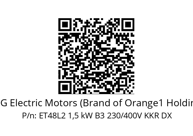   CEG Electric Motors (Brand of Orange1 Holding) ET48L2 1,5 kW B3 230/400V KKR DX