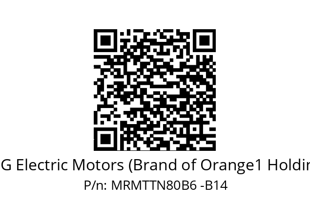   CEG Electric Motors (Brand of Orange1 Holding) MRMTTN80B6 -B14