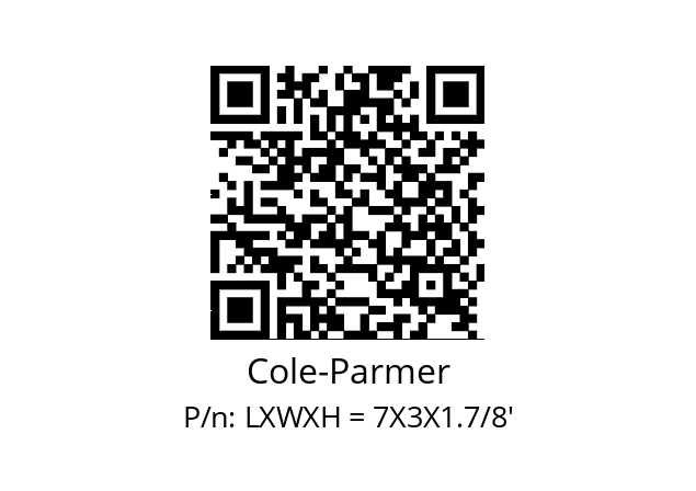   Cole-Parmer LXWXH = 7X3X1.7/8'