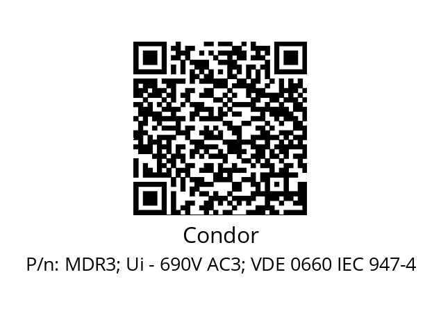   Condor MDR3; Ui - 690V AC3; VDE 0660 IEC 947-4