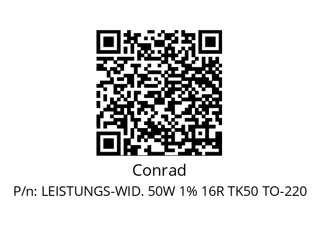   Conrad LEISTUNGS-WID. 50W 1% 16R TK50 TO-220