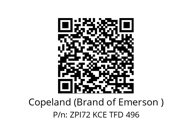   Copeland (Brand of Emerson ) ZPI72 KCE TFD 496