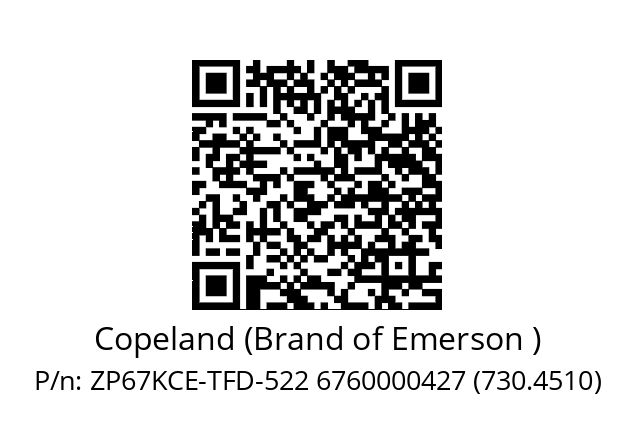   Copeland (Brand of Emerson ) ZP67KCE-TFD-522 6760000427 (730.4510)