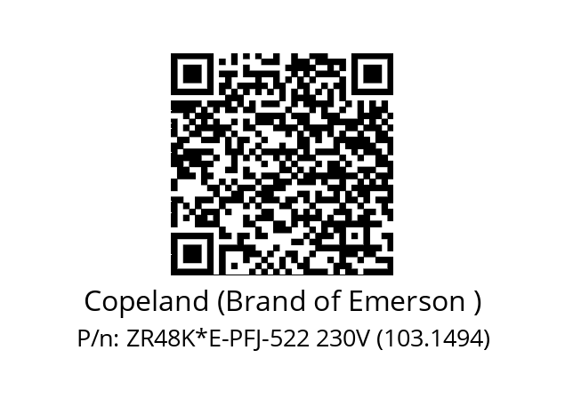   Copeland (Brand of Emerson ) ZR48K*E-PFJ-522 230V (103.1494)