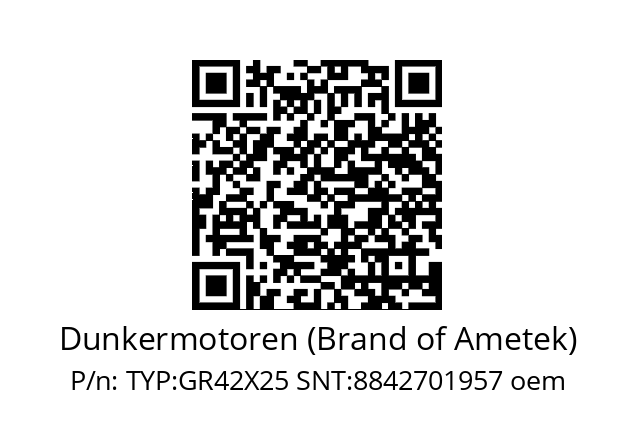   Dunkermotoren (Brand of Ametek) TYP:GR42X25 SNT:8842701957 oem