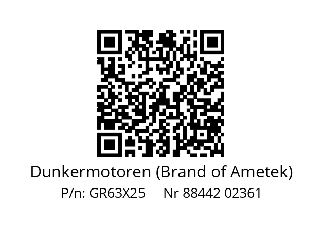   Dunkermotoren (Brand of Ametek) GR63X25     Nr 88442 02361