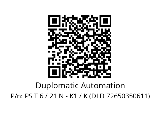   Duplomatic Automation PS T 6 / 21 N - K1 / K (DLD 72650350611)