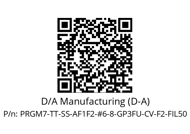   D/A Manufacturing (D-A) PRGM7-TT-SS-AF1F2-#6-8-GP3FU-CV-F2-FIL50