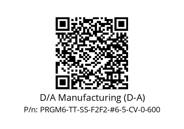   D/A Manufacturing (D-A) PRGM6-TT-SS-F2F2-#6-5-CV-0-600