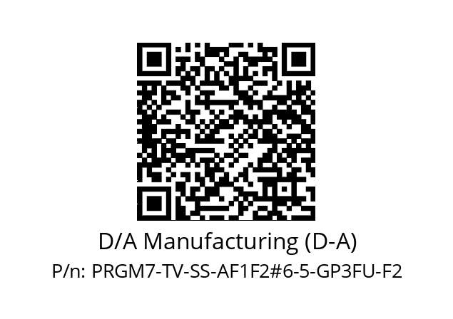   D/A Manufacturing (D-A) PRGM7-TV-SS-AF1F2#6-5-GP3FU-F2