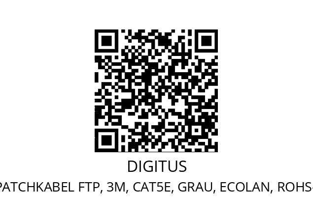   DIGITUS 600-3 PATCHKABEL FTP, 3M, CAT5E, GRAU, ECOLAN, ROHS-KONFORM.