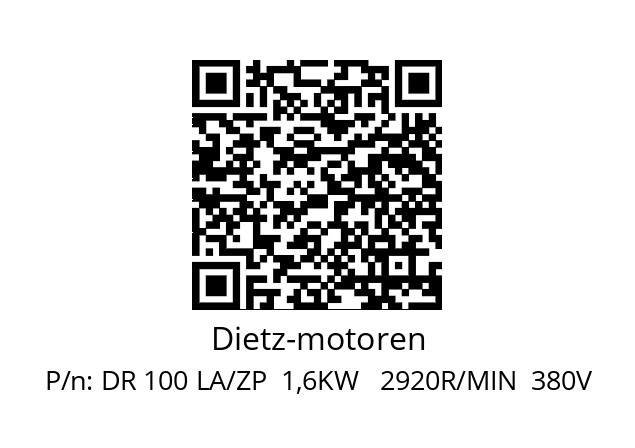   Dietz-motoren DR 100 LA/ZP  1,6KW   2920R/MIN  380V