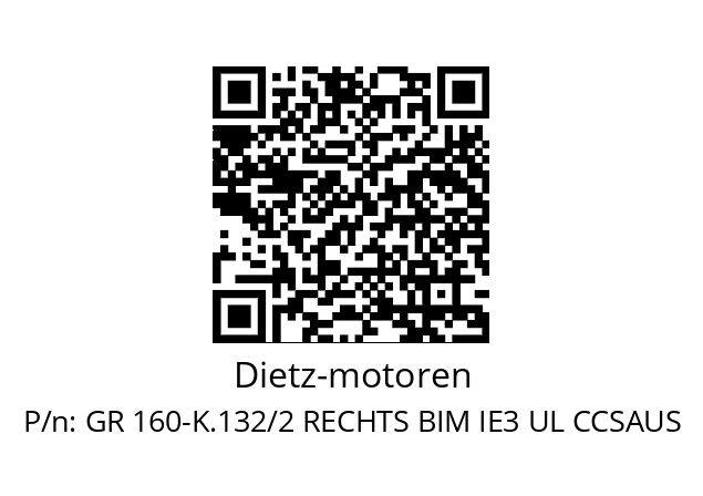   Dietz-motoren GR 160-K.132/2 RECHTS BIM IE3 UL CCSAUS