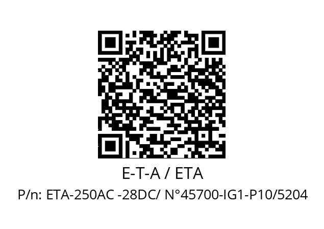   E-T-A / ETA ETA-250AC -28DC/ N°45700-IG1-P10/5204