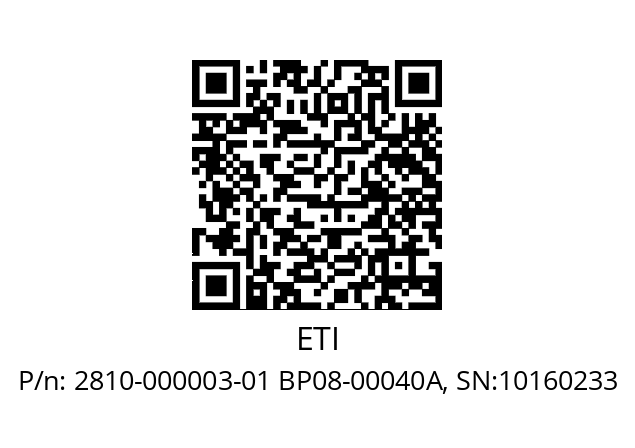   ETI 2810-000003-01 BP08-00040A, SN:10160233