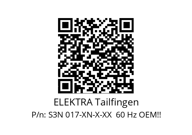   ELEKTRA Tailfingen S3N 017-XN-X-XX  60 Hz OEM!!