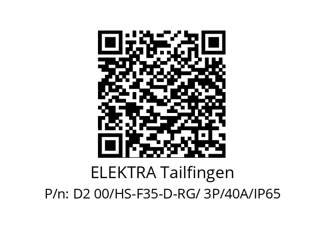   ELEKTRA Tailfingen D2 00/HS-F35-D-RG/ 3P/40A/IP65