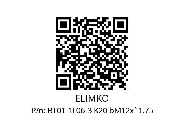   ELIMKO ВТ01-1L06-3 K20 bM12x`1.75