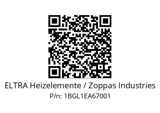   ELTRA Heizelemente / Zoppas Industries 1BGL1EA67001