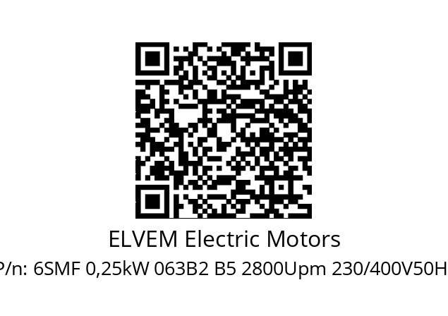   ELVEM Electric Motors 6SMF 0,25kW 063B2 B5 2800Upm 230/400V50Hz