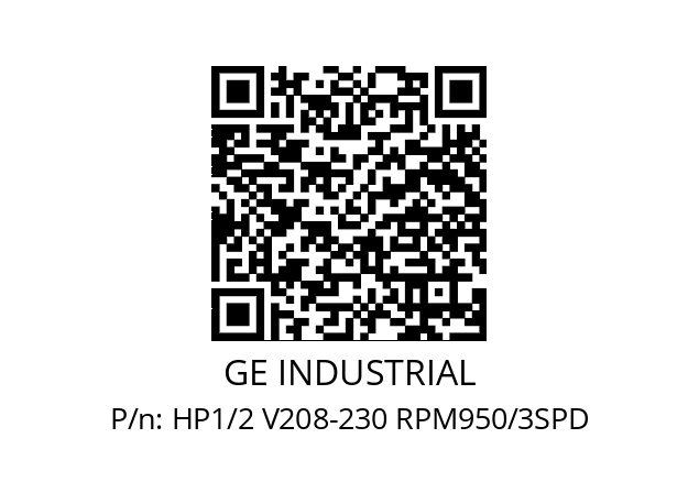   GE INDUSTRIAL HP1/2 V208-230 RPM950/3SPD