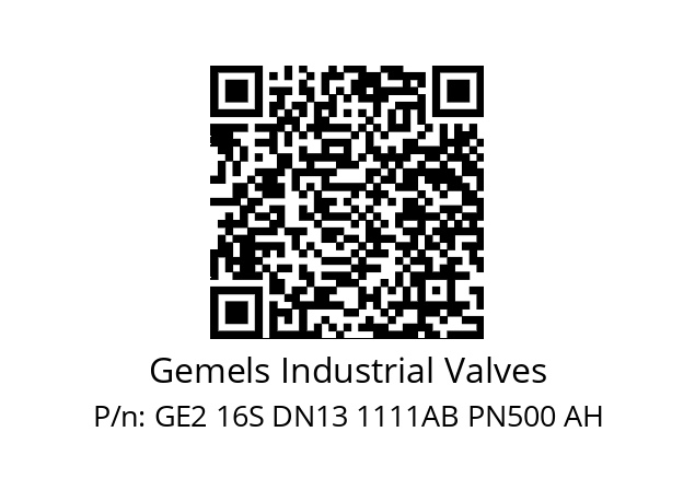   Gemels Industrial Valves GE2 16S DN13 1111AB PN500 AH