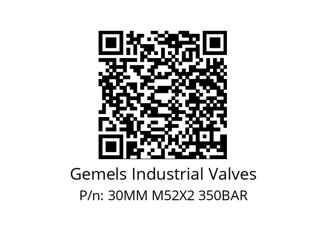   Gemels Industrial Valves 30MM M52X2 350BAR