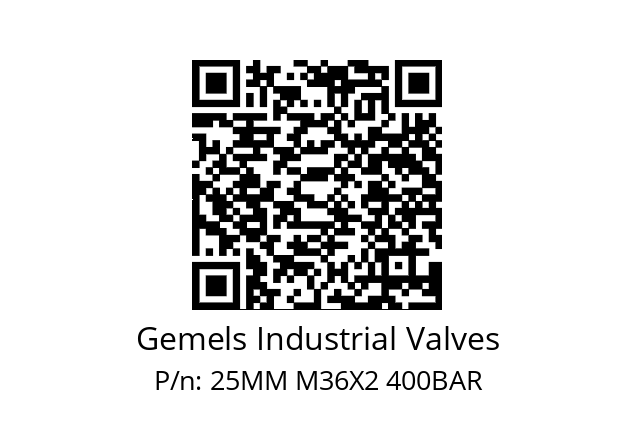   Gemels Industrial Valves 25MM M36X2 400BAR