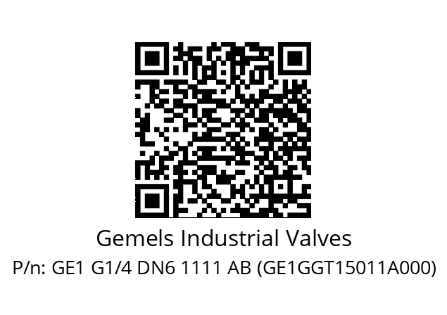   Gemels Industrial Valves GE1 G1/4 DN6 1111 AB (GE1GGT15011A000)