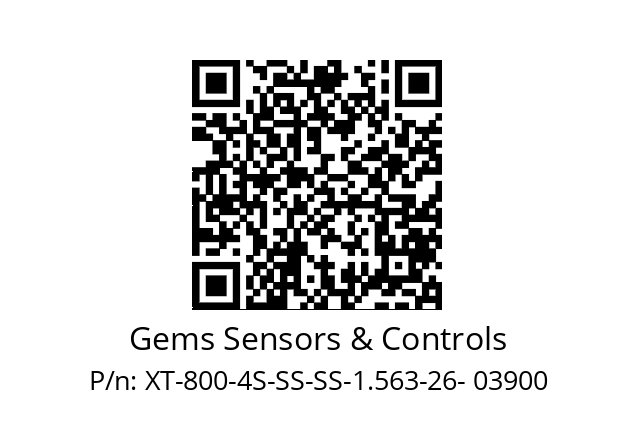   Gems Sensors & Controls XT-800-4S-SS-SS-1.563-26- 03900