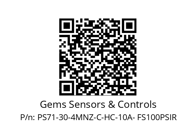   Gems Sensors & Controls PS71-30-4MNZ-C-HC-10A- FS100PSIR