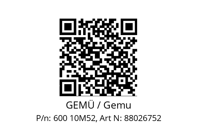   GEMÜ / Gemu 600 10M52, Art N: 88026752