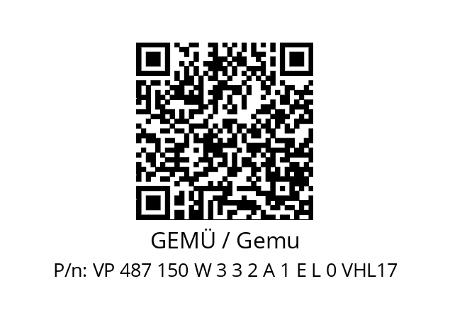   GEMÜ / Gemu VP 487 150 W 3 3 2 A 1 E L 0 VHL17