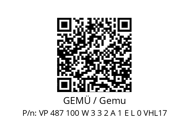   GEMÜ / Gemu VP 487 100 W 3 3 2 A 1 E L 0 VHL17