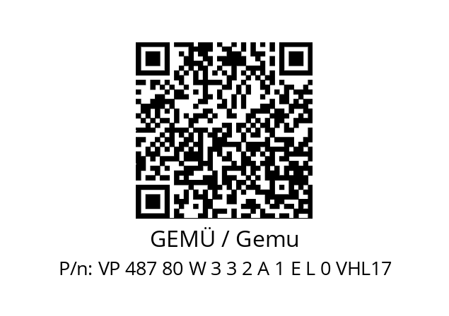   GEMÜ / Gemu VP 487 80 W 3 3 2 A 1 E L 0 VHL17