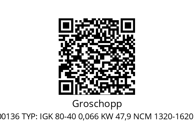   Groschopp 100136 TYP: IGK 80-40 0,066 KW 47,9 NCM 1320-1620 U/MIN