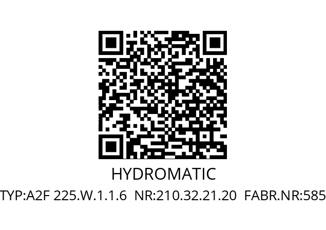   HYDROMATIC TYP:A2F 225.W.1.1.6  NR:210.32.21.20  FABR.NR:5854706