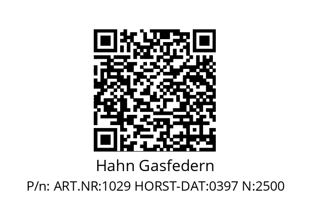   Hahn Gasfedern ART.NR:1029 HORST-DAT:0397 N:2500