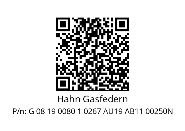   Hahn Gasfedern G 08 19 0080 1 0267 AU19 AB11 00250N