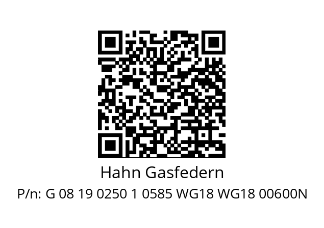   Hahn Gasfedern G 08 19 0250 1 0585 WG18 WG18 00600N