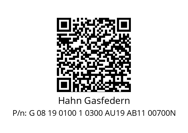   Hahn Gasfedern G 08 19 0100 1 0300 AU19 AB11 00700N